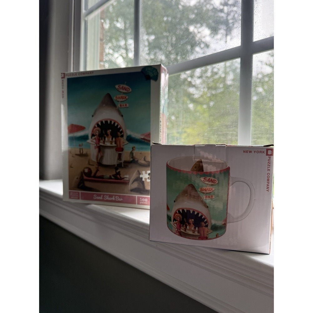 Set New York Puzzle Co Sand Shark Bar 500 Piece Lot Mug Cup Matching New Sealed